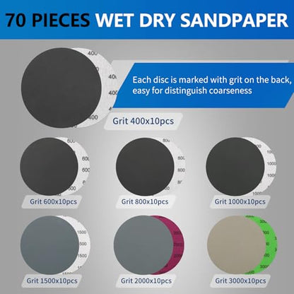 VIBRATITE 70PCS 5 Inch Hook & Loop Sanding Discs, 400-3000 Grit - size: 5 Inch (400-3000 Grit)