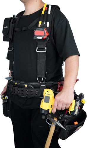 MELOTOUGH Tool Belt with Suspenders Tool Bag Supenders Framers Comb Apron Tool Belt Construction Tool Pouch Builder Heavy Duty Carpenter Suspension Rig for Electrician, Roofing,Contractor