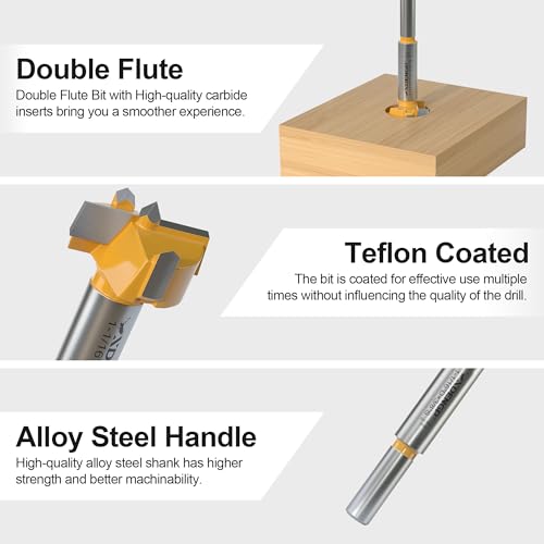 Forstner Bit 3/8 inch Shank, 1-1/16 inch Cutting Diameter, Forstner Drill Bit for Woodworking, Drilling Hole Saw Set, Auger Opener, Hinge Hole Cutter for Plastic, Plywood Products - size: 1-1/16"Diameter,3/8"Shank