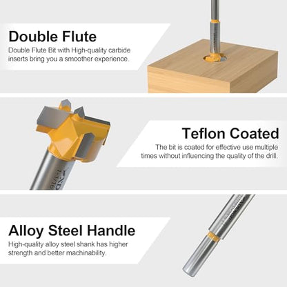 Forstner Bit 3/8 inch Shank, 1-1/16 inch Cutting Diameter, Forstner Drill Bit for Woodworking, Drilling Hole Saw Set, Auger Opener, Hinge Hole Cutter for Plastic, Plywood Products - size: 1-1/16"Diameter,3/8"Shank