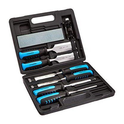 Amazon Basics 8-Piece Wood Chisel Set for Woodworking, with Honing Guide, Sharpening Stone and Storage Case, 1/4" - 1-1/2"
