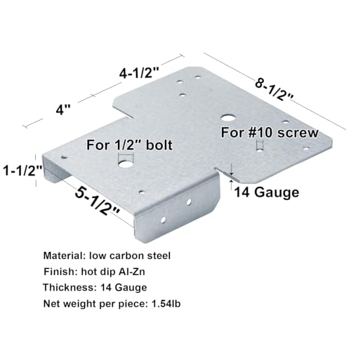 4 Pcs 6x6 T Shaped Post to Beam Connector, Pergola Cap Bracket for Wood - size: 6x6