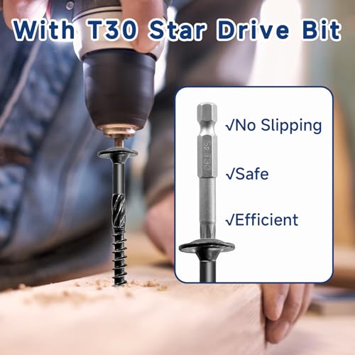 50Pcs Lag Screws #14 x4 Structural Wood Screw Heavy Duty Construction Screw Star Drive Rust Resistant Washer Head Black Coated for Exterior Wood/Lag/Timber Screws with T30 Star Bit - size: 4 Inch