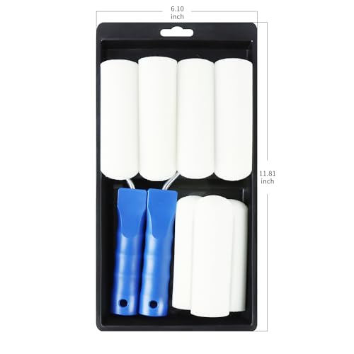 XDT Foam Paint Roller, 7 Piece 4 Inch in Sponge Roller Set with Small Foam Paint Roller Covers, Tray, Frame and Liner for Professional Painting Results, Sponge Rollers for Painting and Staining - size: Foam Roller 4Inch 7Pcs