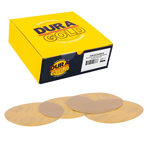 Dura-Gold Premium 6" Gold Sanding Discs, 3000 Grit, Hook & Loop, Box of 50