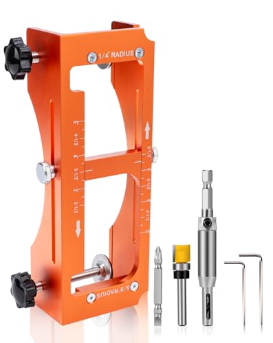 Door Hinge Jig & Installation Tool, Anodized Aluminum Router Template for 3” to 5” Hinges (1/4” & 5/8” Radius) - Complete Door Knob & Deadbolt Mortise Drilling Guide Tool Set