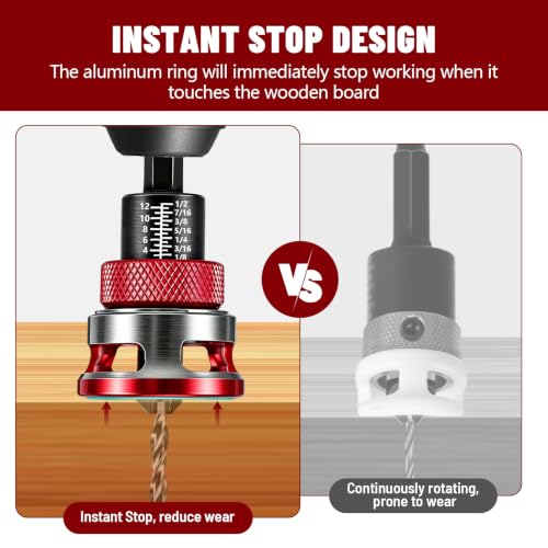 5PCS Countersink Drill Bit Set, Four-Flute Wood Countersink Bit with Adjustable Depth Stop Collar and L Shape Wrench, Aluminum Alloy Counter Sink Drill Bits for Plywood, DIY, Woodworking