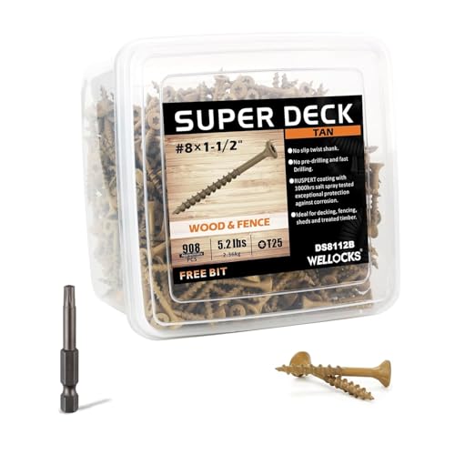 WELLOCKS #8 x 1-1/2 in Tan Deck Screws, 5.2 lbs with T25 Bit - size: #8×1-1/2", style: 5.2LBS Tan