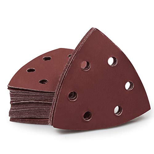 SPEEDWOX 50 Pcs Triangle Sanding Pads Hook and Loop 1000 Grit Oscillating Sanding Pad 90mm 6 Holes Fit 3-1/2 Inches Oscillating Multi Tool Detail Sander Sandpaper Triangle Sanding Discs Sanding Tool - style: 1000 Grit