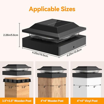 Solar Post Cap Lights for 4x4 Wood/Vinyl Posts, 6 Pack - color: Black, size: 6 Pack