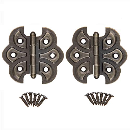 Antique Brass Plated Butterfly Hinges - Pack of 2 - Surface Mount Cabinet Door Hinges - Furniture Hardware - UA-260-HAB - color: Antique Brass