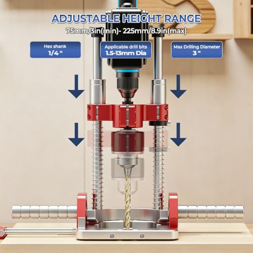 Portable Multi-Angle Drill Guide, Adjustable 0° to 60° Angle Drill Guide with 1/2" Chuck for Straight Holes, Self-Centering Hand Drill Guide for 1/16" - 1/2" Power Drills(280mm guide column) - size: 280mm guide column
