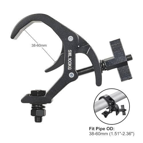 Truss Clamp Stage Light Clamp, 4PCS GZhuoNan Professional 38-60 mm Aluminium Black Light Clamps with TUV Certified, Heavy Duty 220LB Lighting Clamps, Fit for 1.5-2.4 Inch OD Tube/Pipe
