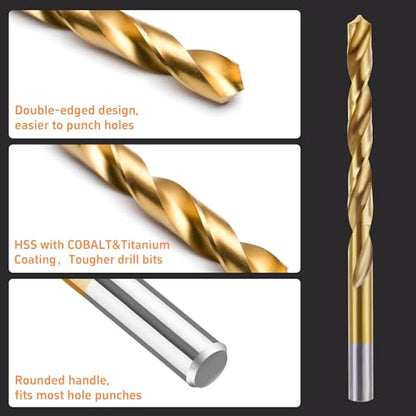 Cobalt Left Hand Drill Bit Set, 13Pcs (1/16”-1/4”)