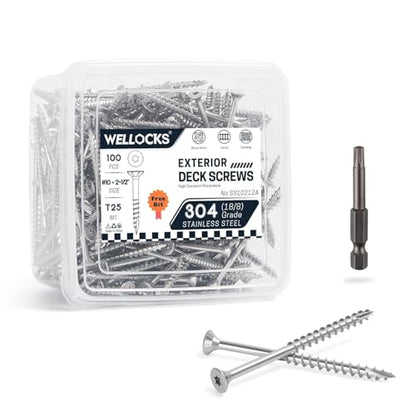 WELLOCKS #10 x 2-1/2 in 304 Stainless Deck Screws, 100 PCS - size: #10×2-1/2"