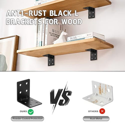 4 PCS Heavy Duty Steel Corner Brackets, 4"x4"x3" 90 Degree L Right Angle Bracket, DIY L Shelf Brackets, Metal Joint Timber Connector Support for Wood Shelves, Furniture - size: 4x4x3in