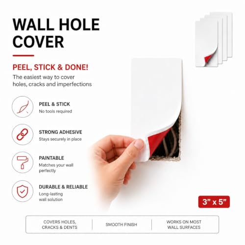 Rubber Bond Self-Adhesive Rubber Wall Outlet Cover Plate 5 Pack - Easy to Apply Peel & Stick Drywall Hole Patch - 5x3 Inch Screwless Blank Wall Plate Cover - Premium Rubber Wall Hole Cover (White) - color: White, size: 5x3 Inch Rectangular