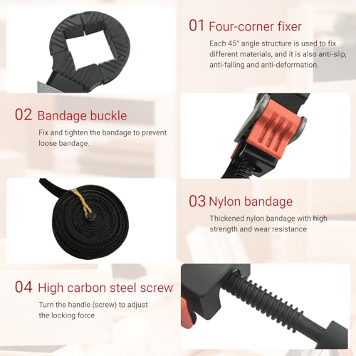 Band Clamps, Frame Quick Release Strap Clamps with 4 Corner Claws, Picture Frame Clamps for Woodworking