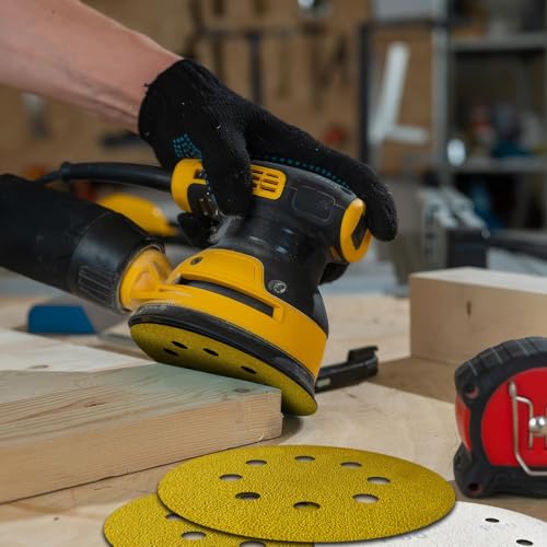 120PCS 220 Grit 5 Inch Sanding Discs, 8 Hole, Hook and Loop, Sandpaper for Orbital Sander, Wood, Metal, Auto - style: 5-Inch