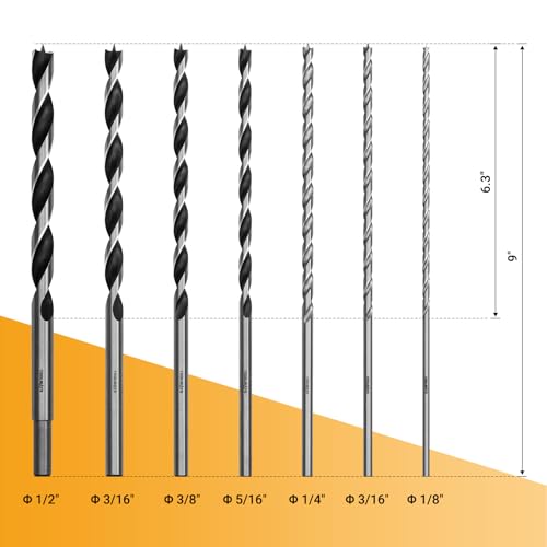 Extra Long 9.05" Brad Point Wood Drill Bit Set Imperial - size: Extra Long