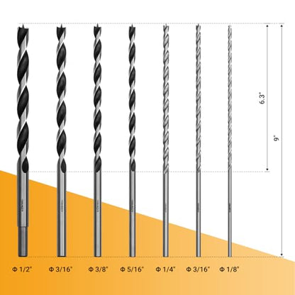 Extra Long 9.05" Brad Point Wood Drill Bit Set Imperial - size: Extra Long