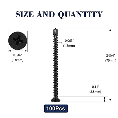 #10 x 2-3/4" Sheet Metal Screws 100Pcs 410 Stainless Steel Flat Head Fast Self Tapping Screws Black Oxide by SG TZH - size: #10 x 2-3/4"