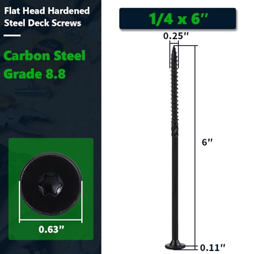 20 Pack 1/4 x 6 inch Heavy-Duty Structural Wood Screws, Star Drive, Rust Resistant Screws for Deck, Timber, Log, Landscaping, Black Epoxy Coated, Sharp Self Tapping Point, T30 Bit Included - color: Black, size: 1/4 x 6"