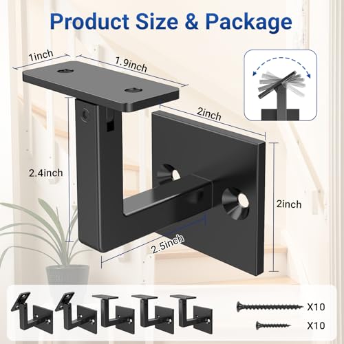 5 Pack 304 Stainless Steel Adjustable Swivel Handrail Bracket for Staircase , Square Stair Railing Bracket - color: Matte Black