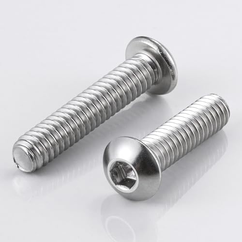 Wensilon (50Pcs) 1/4-20 * 2-1/2 Button Head Socket Cap Bolts Screws, 304 Stainless Steel, Allen Hex Drive, Bright Finish, Fully Machine Thread - color: Silver, size: B 1/4-20*2-1/2