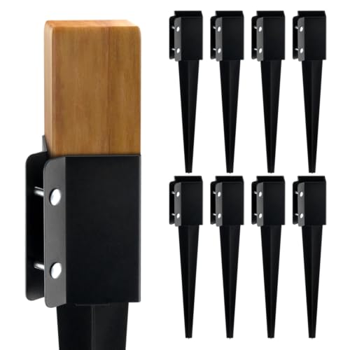 Heavy-Duty Fence Post Anchor with 18-Inch Nail for 3.5x3.5 Wood Posts, Corrosion-Proof Ground Spike with Powder Coating for Garden Fencing & Deck Supports, 8 Pack