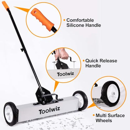 Toolwiz Magnetic Sweeper with Wheels 24" Wide, 33 Lb Capacity Quick Release - size: 24 inches