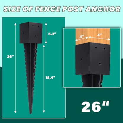 2 Pcs 4"x4" Fence Post Anchor Ground Spike 26"(Actual: 3.6"x3.6") - size: 26 Inch