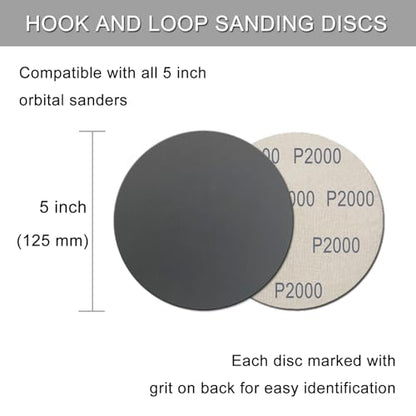 50Pcs 5 Inch Hook and Loop Sanding Discs, 2000 Grit Wet Dry Round Sandpaper - style: Grit 2000
