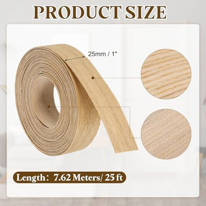 uxcell 1 Inch x 25ft Wood Veneer Edge Banding, Pre-Glued Flexible Ash Edging Strips, Iron on with Hot Melt Adhesive Wood Tape for Cabinet Repair and Furniture Restoration - size: 1 Inch x 25ft