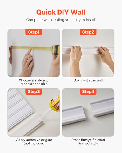 VEVOR Wall Molding Kit, Wainscoting Panels, Lightweight Paintable Polystyrene, Easy to Install, Wide & Narrow Accent Wall Trim for Interior Décor Living Room, Bedroom, White (77.5 x 38.6 in) - size: 38.6" x 77.5"