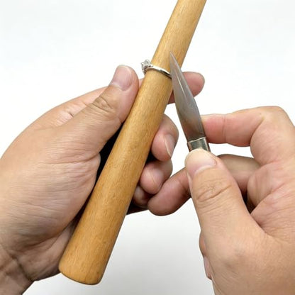 TUNQISM Wooden Ring Clamp Holder & Solid Wood Stick Set, Jewelry Making & Polishing Auxiliary Tools with Metal Hinged Spring, Sanding Handle for Ring Polishing & Grinding, High-Quality Workbench Tools