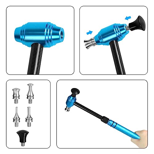 LadyRosian 16PCS Car Paintless Dent Repair Tools Aluminum Dent Hammer with Knock Down Head Tap Kit Leveling Telescopic Hammer Set for Car Hail Damage Repair - color: Repair Tool A