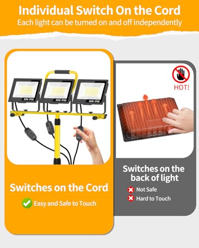 26400LM Work Lights with Stand, Adjustable IP66 for Constructio Job Sites - size: 220W-3P