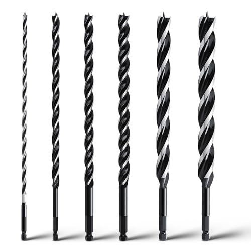 6PCS Auger Drill Bit Hex Shank 12" Long (1/4",3/8",1/2",5/8",3/4" 7/8") - size: 1/4",3/8",1/2",5/8",3/4",7/8"(12")