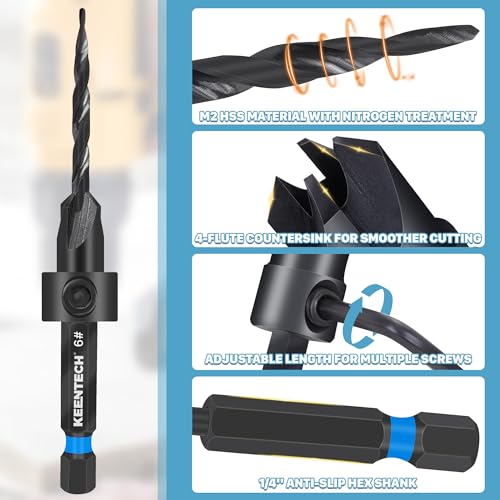 KEENTECH 22-piece Tapered Countersink Drill Bit Set with Wood Plug Cutters
