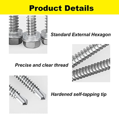 #8 Hex Head Self Tapping Screws Assortment Kit, 410 Stainless (250pcs) - size: #8 Screws Set-250Pcs