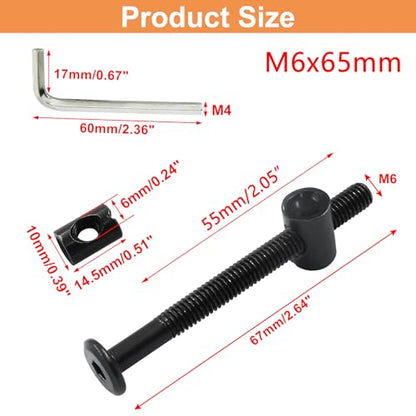 Biaungdo M6 x 65mm Hex Drive Furniture Barrel Screws, Black, 12 Pcs - color: Black, size: M6x65mm
