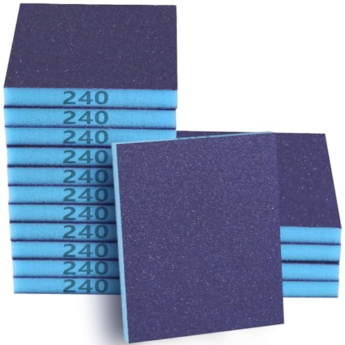 16 Pack 240 Grits Sanding Sponge Fine Sanding Block, Washable and Reusable Wet Dry Sandpaper Block Sandpaper Sponge for Wood Metal FurniturePaint and Drywall - color: Blue, size: 240 Grits-16PCS