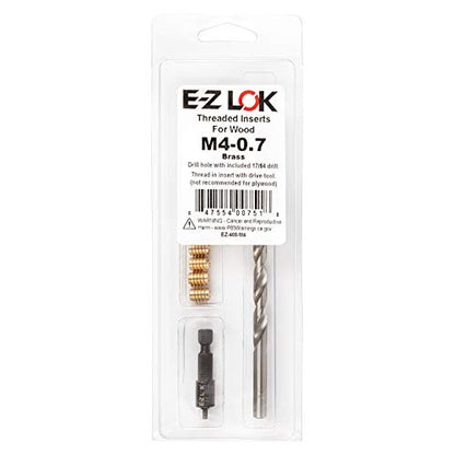 E-Z LOK 400-M4 Threaded Inserts for Wood, Installation Kit, Brass, Includes M4-0.7 Knife Thread Inserts (10), Drill, Installation Tool - size: M4-0.7 (10 Count)