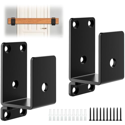 2Pack Black Heavy Duty 2x4 Steel U Door Barricade Brackets for Security Use - size: 2 Pack