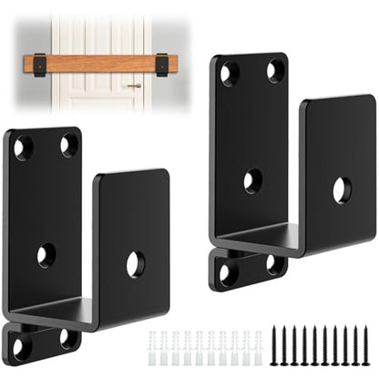 2Pack Black Heavy Duty 2x4 Steel U Door Barricade Brackets for Security Use - size: 2 Pack