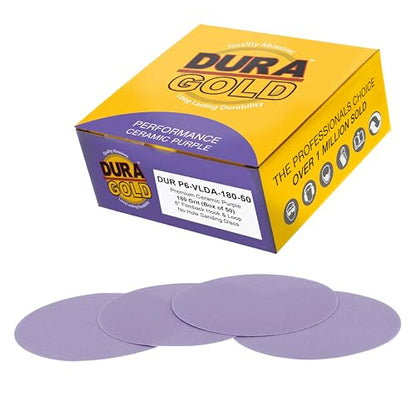 Dura-Gold Premium 180 Grit 6" Purple Film Ceramic Sanding Discs, Box of 50 - style: 180 Grit