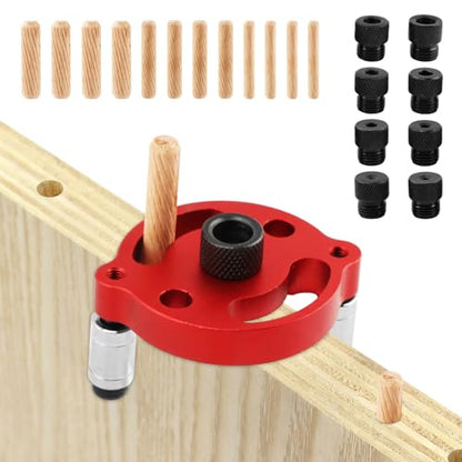 Dowel Drill Guide, Adjustable Self Centering Doweling Jig Kit with 2/3/4/5/6/7/8/9/10 mm Drill Bushes & 6/8/10 mm Doweling Jig for Woodworking Straight Holes