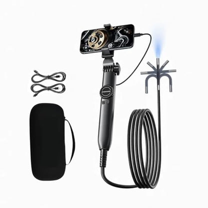 Two-Way Articulating Borescope Camera with Light, 1920P HD Snake Camera with 360° Rotation, 5ft IP67 Waterproof for Mechanics & Plumbers, Borescope with Articulating Head for iPhone & Android