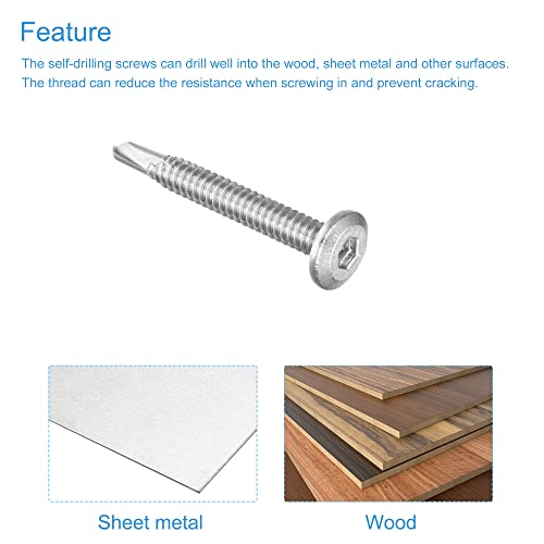 uxcell Hex Socket Self Tapping Screws, #10 x 1-1/2" 410 Stainless Steel Sheet Metal Flat Head Drilling Screw 50pcs, Silver - color: Silver, size: #10 x 1-1/2"